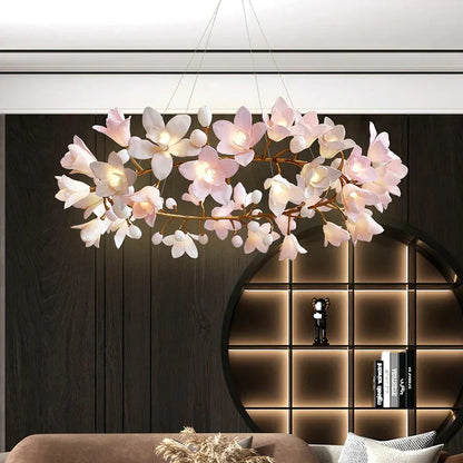 Amara Pink Orchid & Brass Branch Circular Chandelier