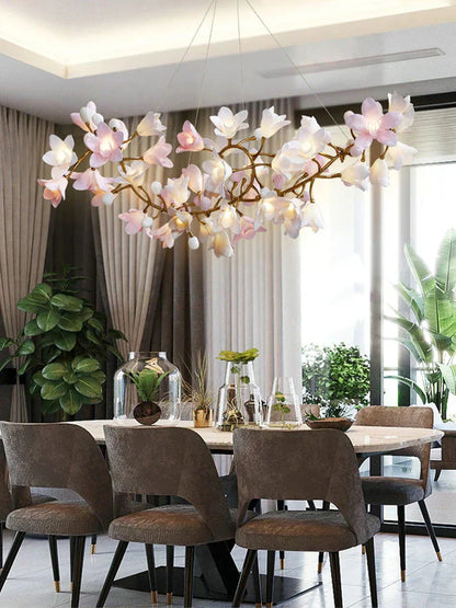 Amara Pink Orchid & Brass Branch Circular Chandelier