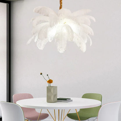 Art Deco Colorized Feather Brass Branch Chandelier