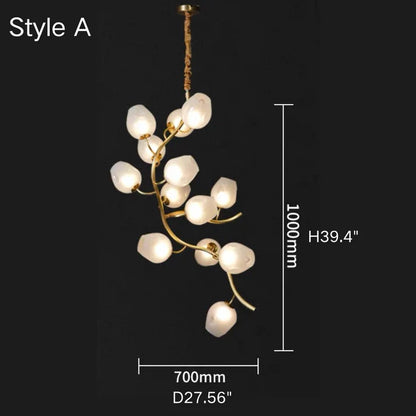 Artistic Glass Lampshade Chandelier with Branches Design for High Ceilings