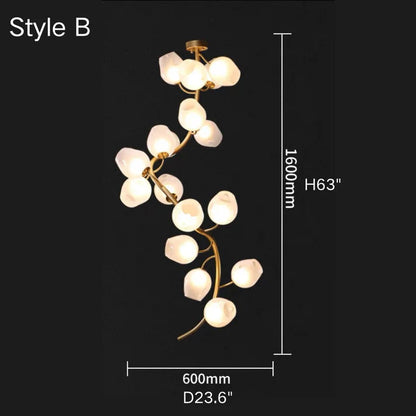 Artistic Glass Lampshade Chandelier with Branches Design for High Ceilings