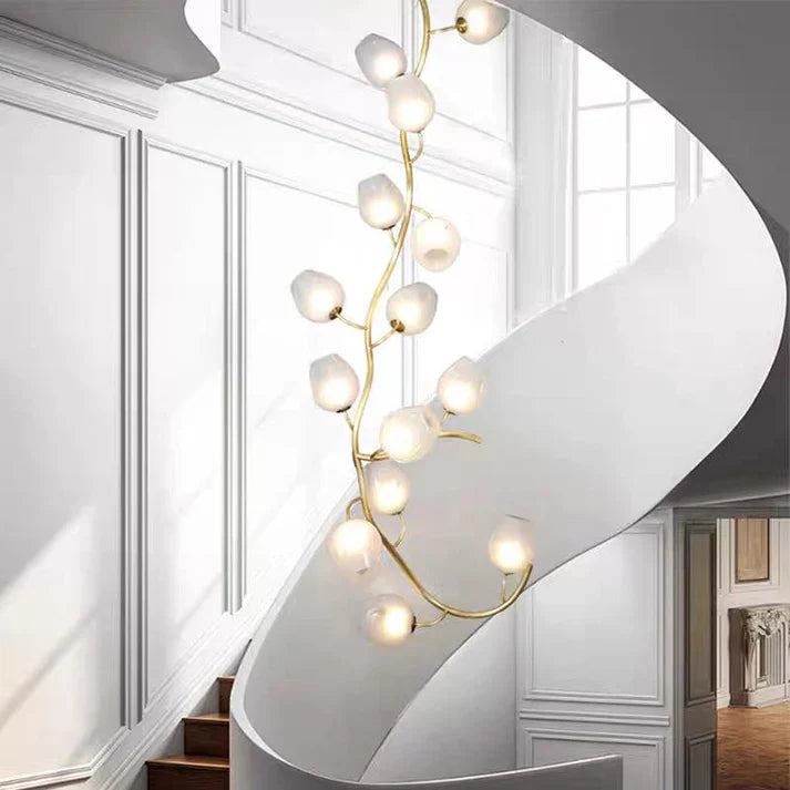 Artistic Glass Lampshade Chandelier with Branches Design for High Ceilings