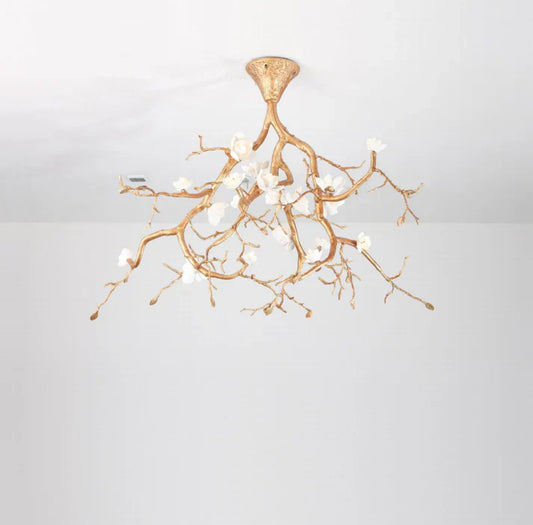 Aurelia Golden Branch & Porcelain Bloom Chandelier