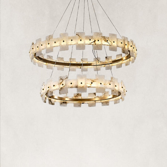 Aurelion Halo Alabaster 2-Tier Chandelier 40"D