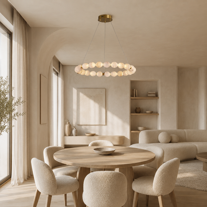 Pearl Single Circle Alabaster Chandelier 24"D