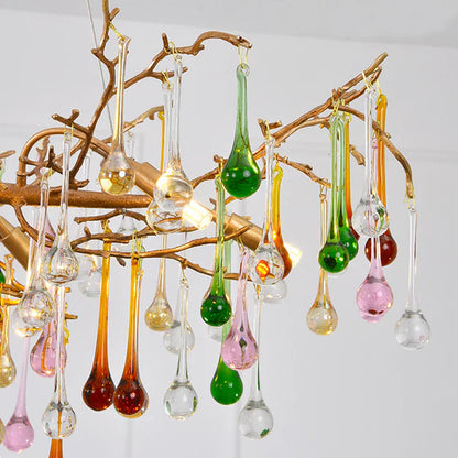 Avis Colorful Crystal Linear Branch Chandelier For Living Room
