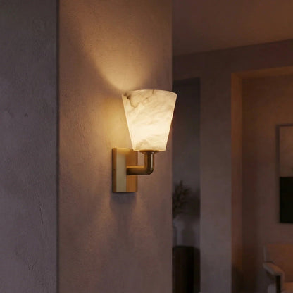 Bell Sconce Tapered Shade Alabaster Brass Wall Sconce
