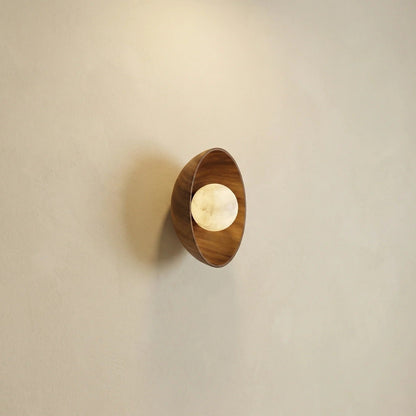 Bosco Wood Carved Bowl Alabaster Wall Sconce