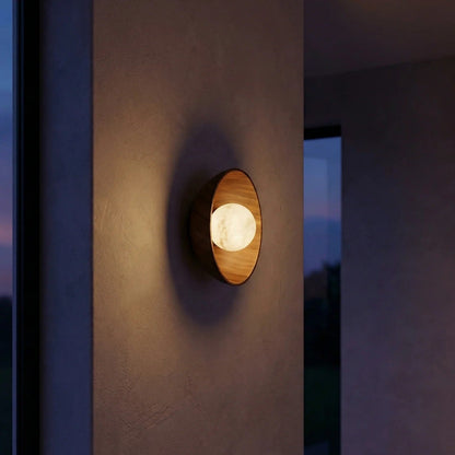 Bosco Wood Carved Bowl Alabaster Wall Sconce