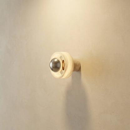 Bosco Wood Polished Orb Alabaster Halo Wall Sconce