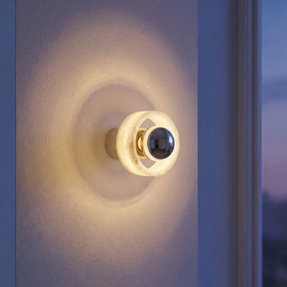 Bosco Wood Polished Orb Alabaster Halo Wall Sconce