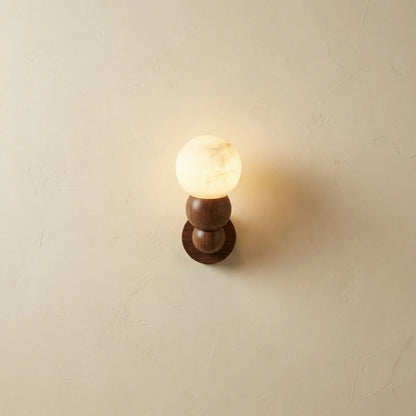 Bosco Wood Turned Base Alabaster Sphere Wall Sconce
