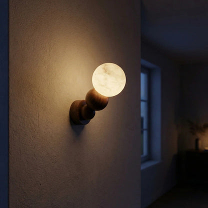 Bosco Wood Turned Base Alabaster Sphere Wall Sconce