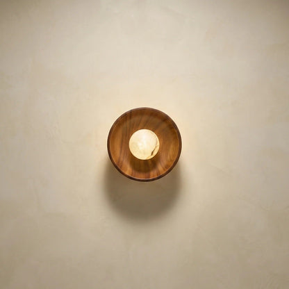 Bosco Wood Walnut Disc Alabaster Wall Sconce
