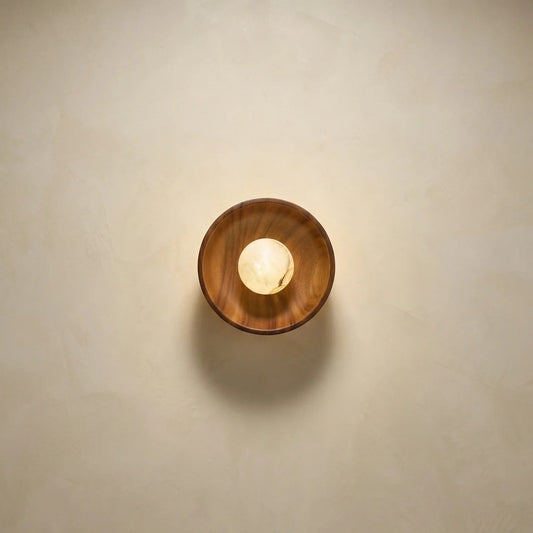 Bosco Wood Walnut Disc Alabaster Wall Sconce