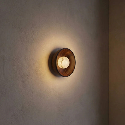 Bosco Wood Walnut Disc Alabaster Wall Sconce