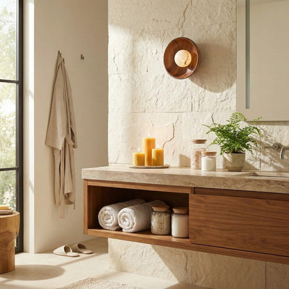 Bosco Wood Walnut Disc Alabaster Wall Sconce