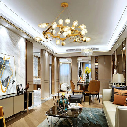 Branch Lotus Brass Chandeliers