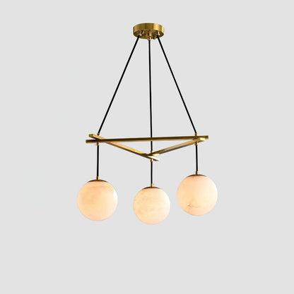 Brass & White Alabaster Chandelier – Retro Inspired Ceiling Light
