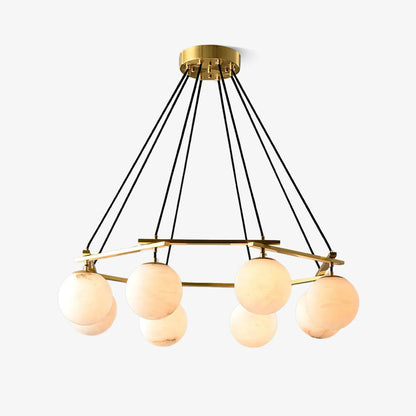 Brass & White Alabaster Chandelier – Retro Inspired Ceiling Light