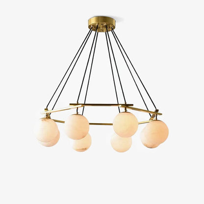 Brass & White Alabaster Chandelier – Retro Inspired Ceiling Light