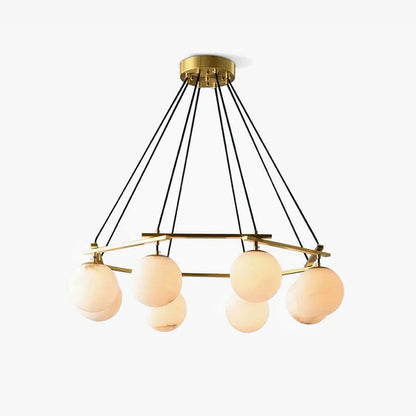 Brass & White Alabaster Chandelier – Retro Inspired Ceiling Light