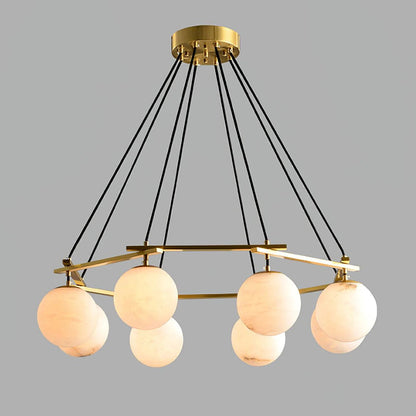 Brass & White Alabaster Chandelier – Retro Inspired Ceiling Light