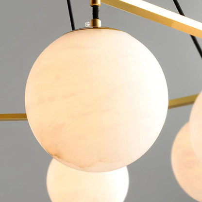 Brass & White Alabaster Chandelier – Retro Inspired Ceiling Light