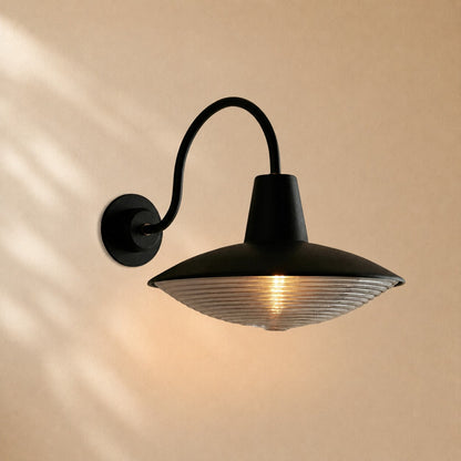 Cedric Blackened Iron Ribbed Glass Outdoor Sconce