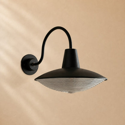 Cedric Blackened Iron Ribbed Glass Outdoor Sconce
