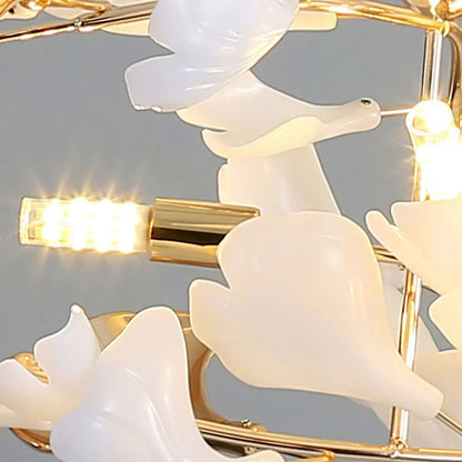 Ceramic Ginkgo Cascading B (Spiral) Branch Chandelier