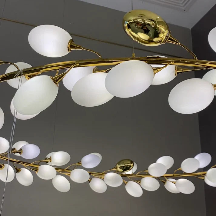 Creative Art Grape Chandelier Pure White Nordic Ring and Linear Design