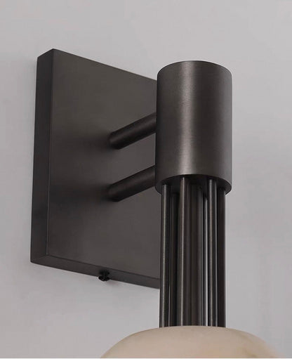 Dark Steel Alabaster Globe Wall Sconce