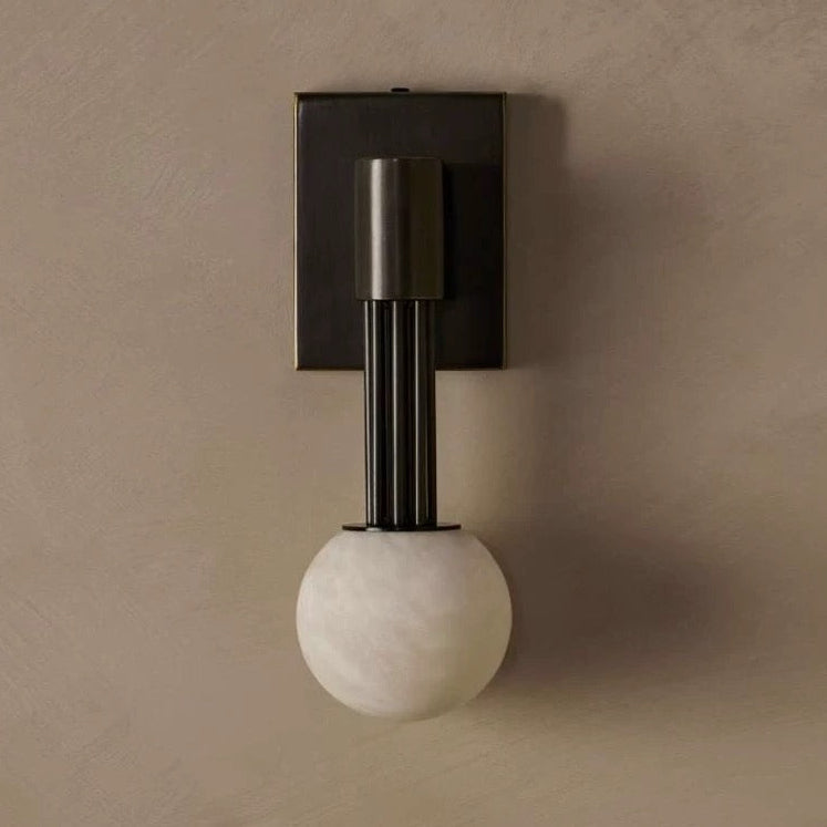 Dark Steel Alabaster Globe Wall Sconce