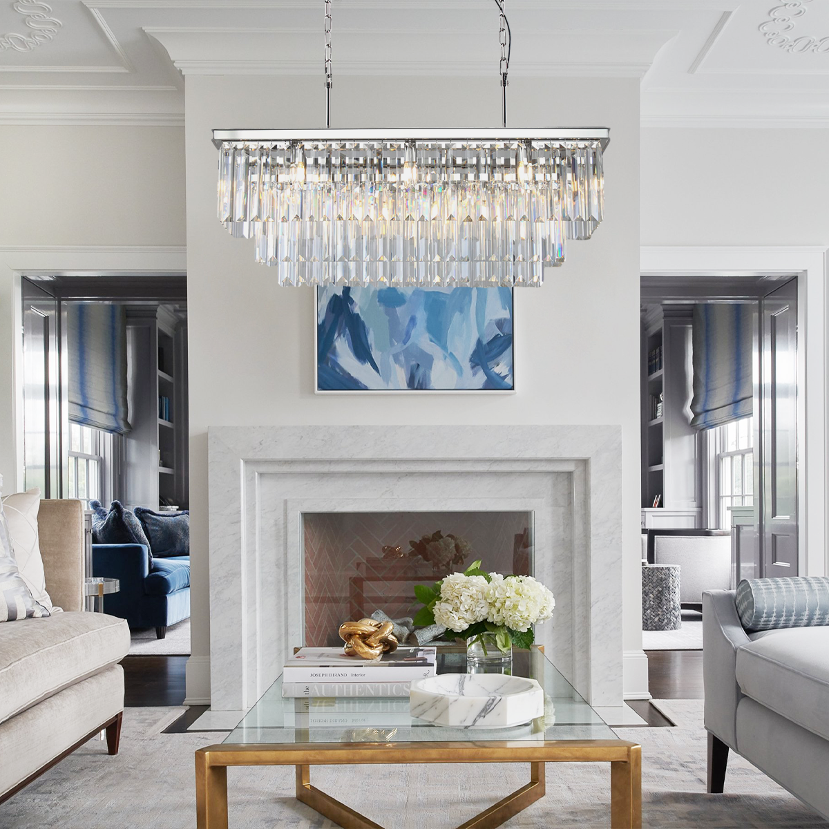 Della 3-Tier Crystal Rectangular Chandelier