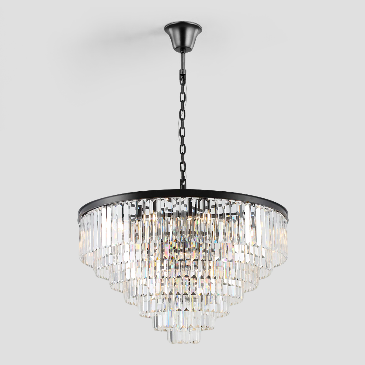 Della  Multi-Tier Clear/Smoke Crystal Round Chandelier