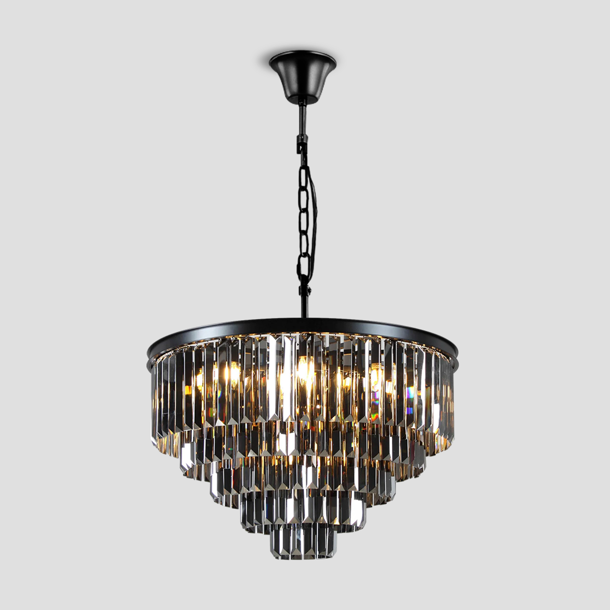 Della  Multi-Tier Clear/Smoke Crystal Round Chandelier