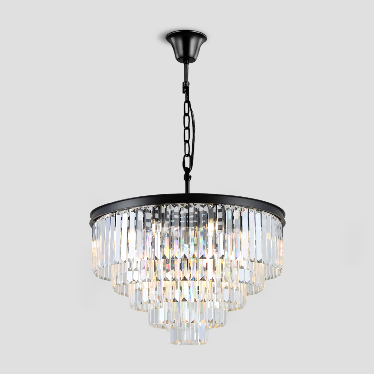 Della  Multi-Tier Clear/Smoke Crystal Round Chandelier