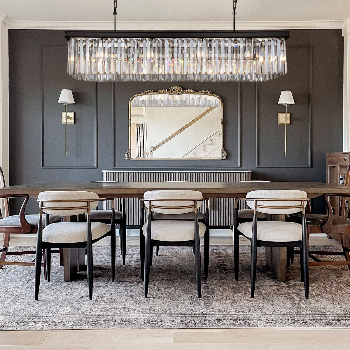Della Single-Tier Rectangular Crystal Rod Chandelier