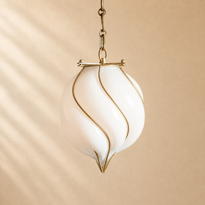 Ella Caged Opal Glass & Brass Small Pendant