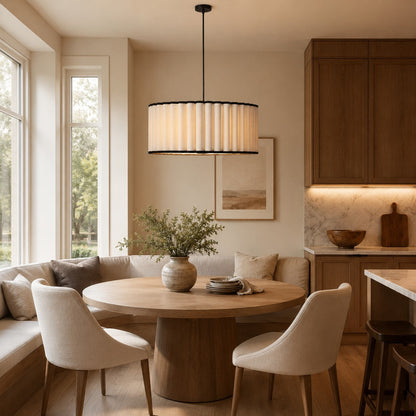 Ella Pleated Linen & Black Trim Pendant