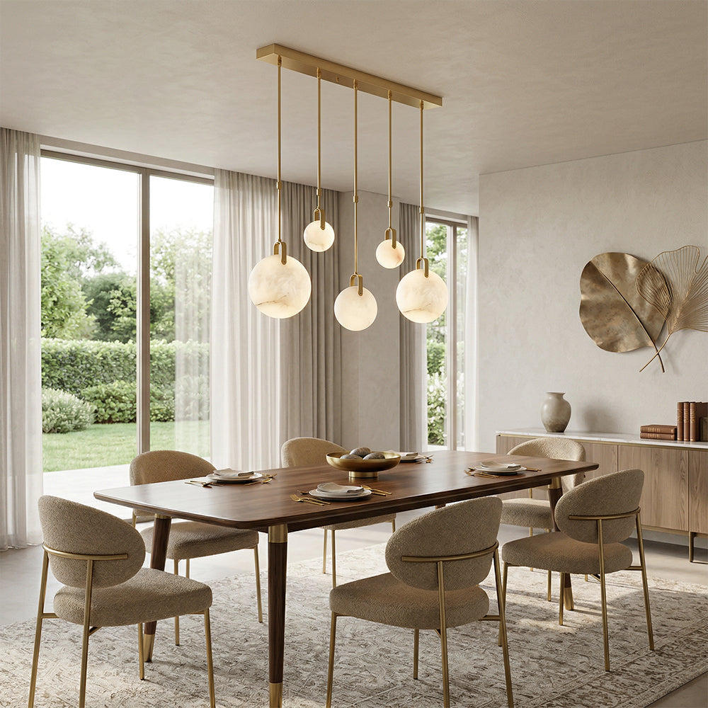 Ethereal Natural Alabaster Globe 5-Light Linear Pendant