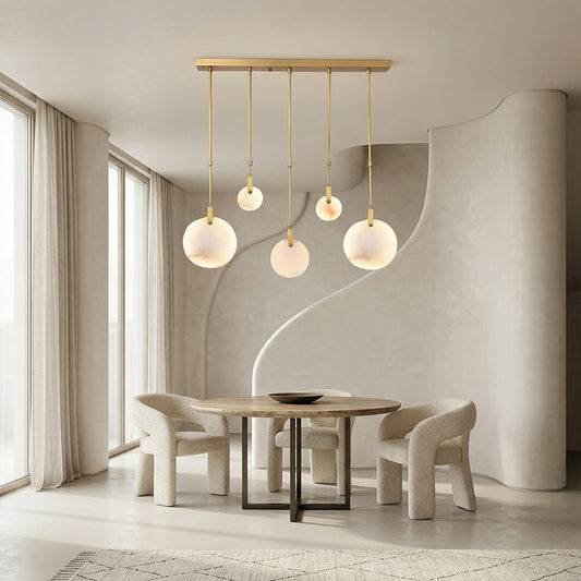 Ethereal Natural Alabaster Globe 5-Light Linear Pendant