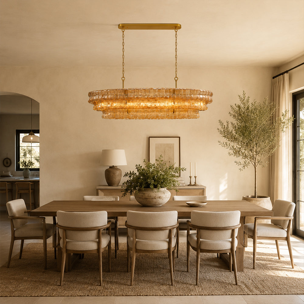 GeoLume Amber Glass Rectangle Chandelier
