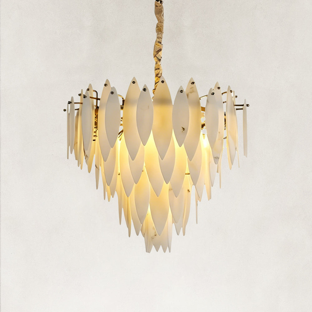 Halo Modern Natural Alabaster Tiered Ring Chandelier 24"D