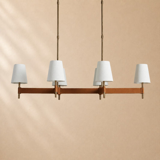 Harvey Leather Brass Linear Chandelier