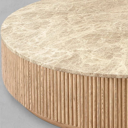 Holland Oak Wood & Stone Round Coffee Table