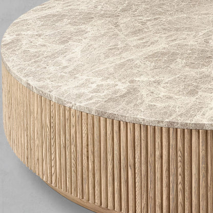 Holland Oak Wood & Stone Round Coffee Table