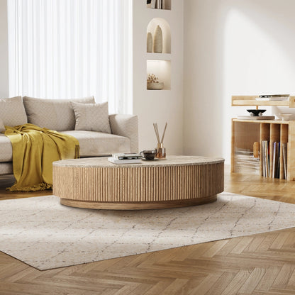 Holland Oak Wood & Stone Round Coffee Table
