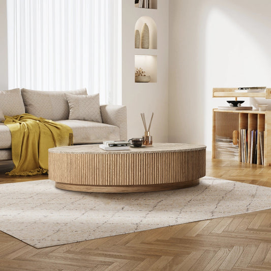 Holland Oak Wood & Stone Round Coffee Table
